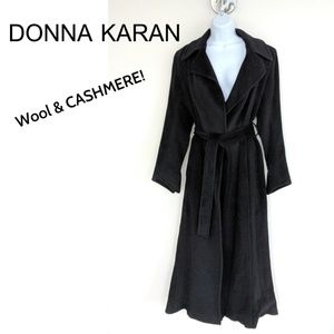 DONNA KARAN wool/cashmere long black wrap coat